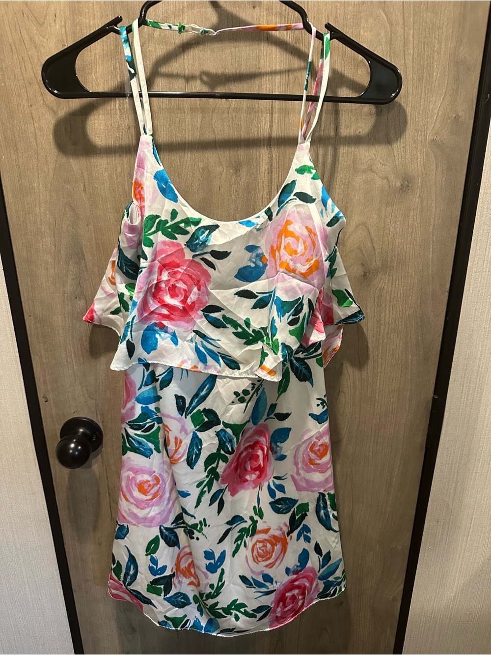 Everly Floral Ruffle Overlay Mini Dress White Multicolor Size Small